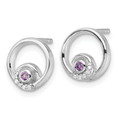 White Ice Sterling Silver Rhodium-plated Diamond and Amethyst Post Earrings