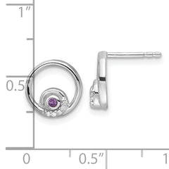 White Ice Sterling Silver Rhodium-plated Diamond and Amethyst Post Earrings