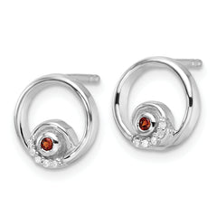Sterling Silver RH Plated White Ice .03ct. Dia. and Garnet Post Earrings