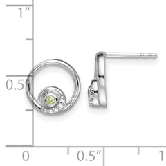 Sterling Silver RH Plated White Ice .03ct. Dia. and Peridot Post Earrings