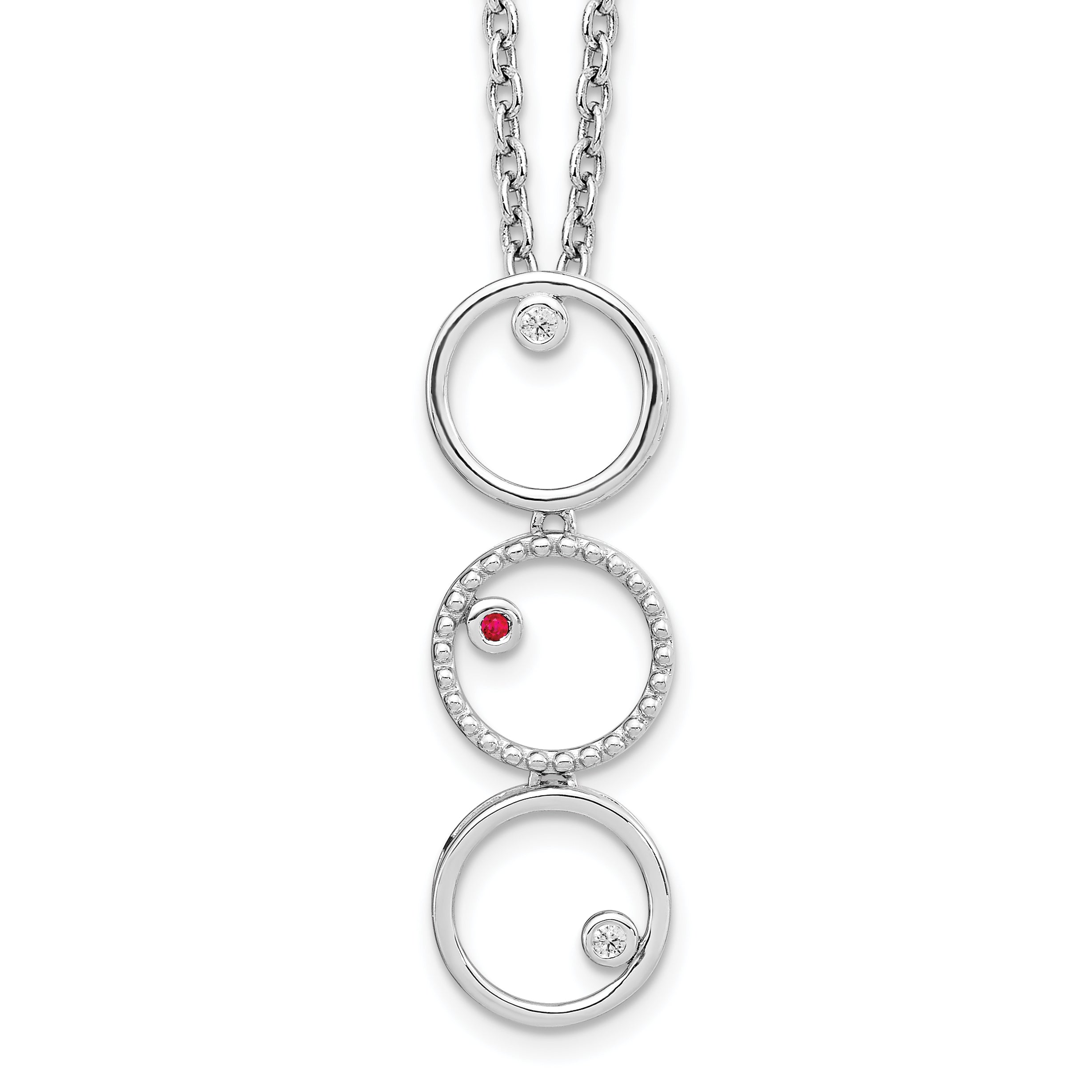 White Ice Sterling Silver Rhodium-plated 18 Inch Diamond and Ruby Necklace with 2 Inch Extender