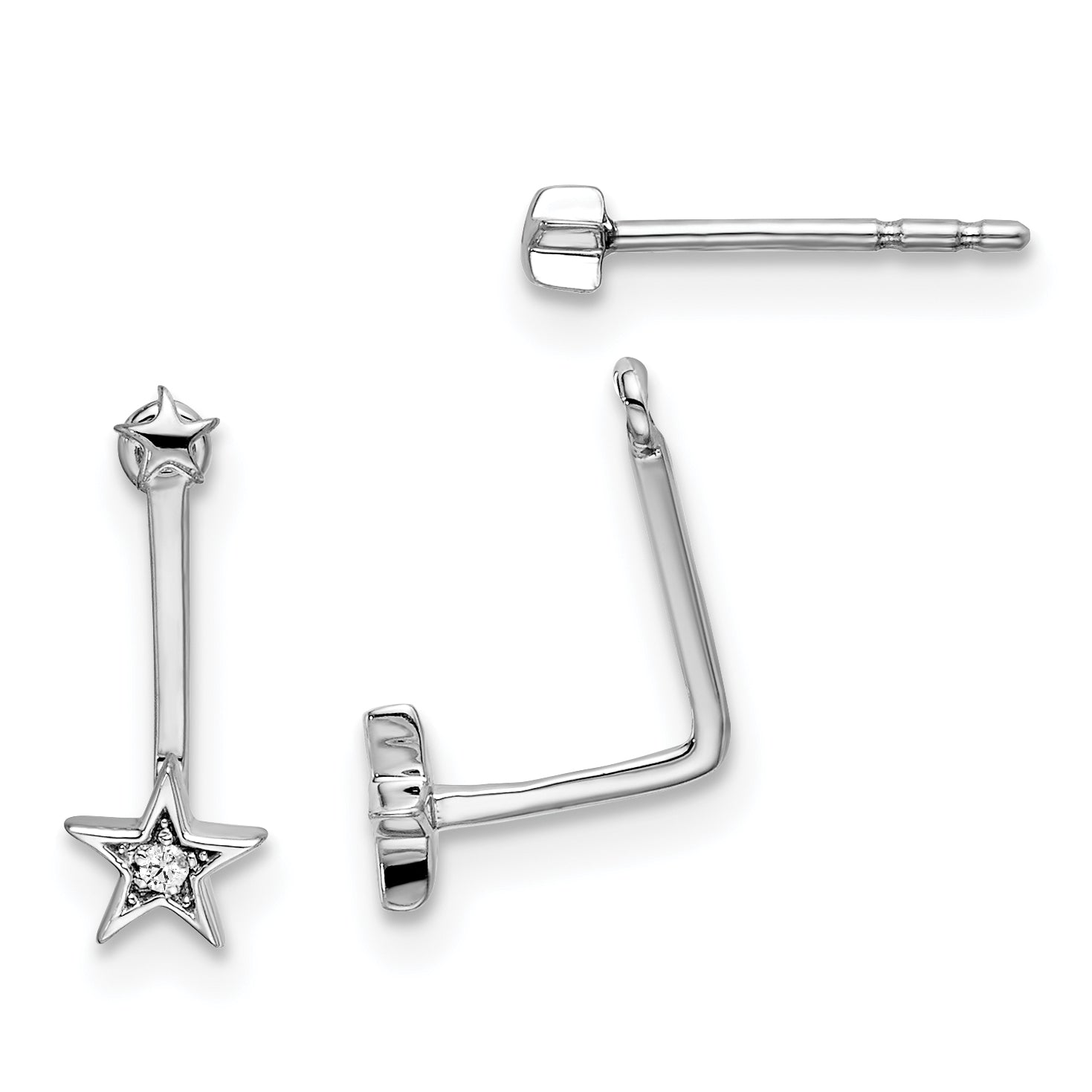 White Ice Sterling Silver Rhodium-plated Diamond Stars Front and Back Earrings