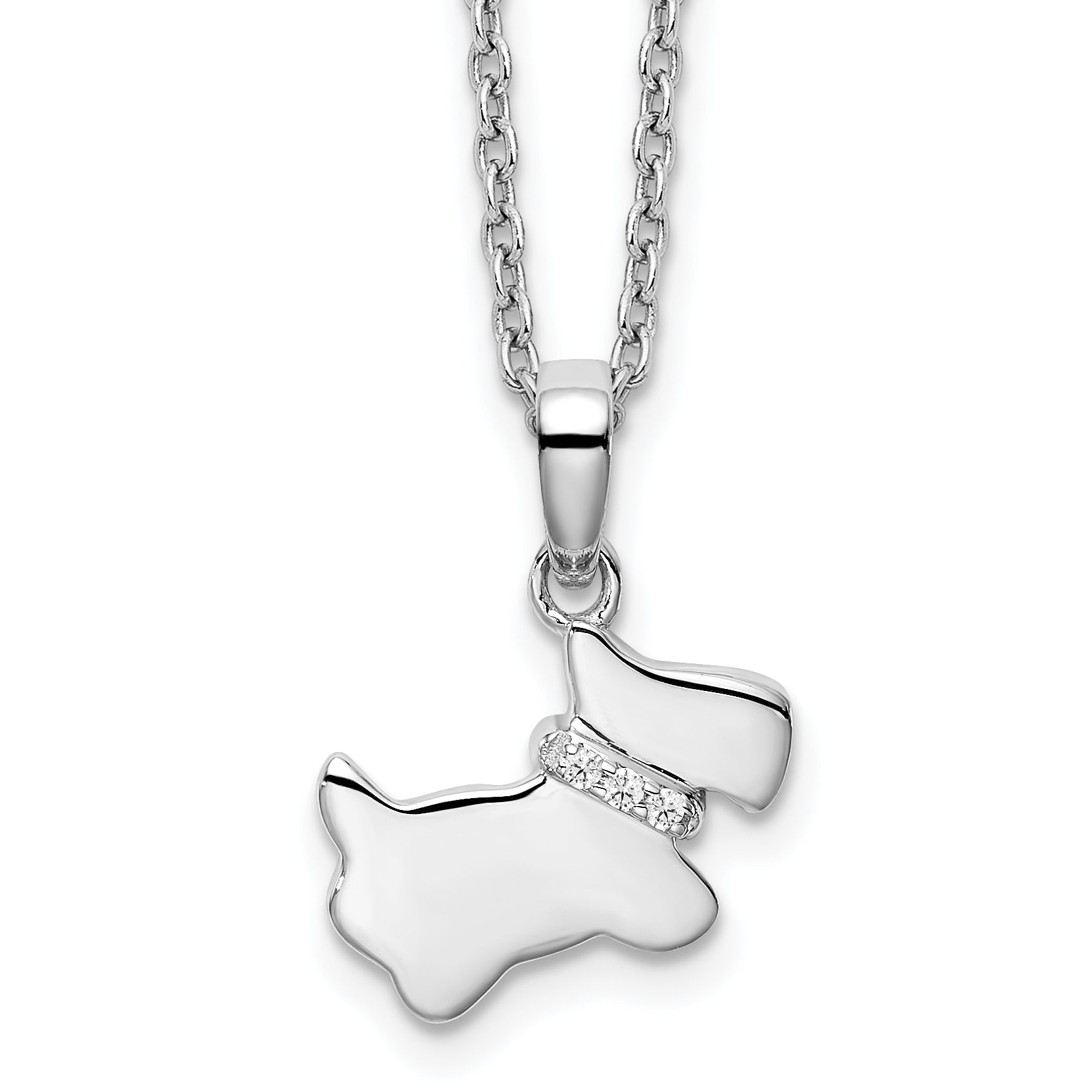White Ice Sterling Silver Rhodium-Rhodium-Plated 18 Inch Diamond Dog Necklace with 2 Inch Extender