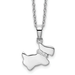 White Ice Sterling Silver Rhodium-Rhodium-Plated 18 Inch Diamond Dog Necklace with 2 Inch Extender