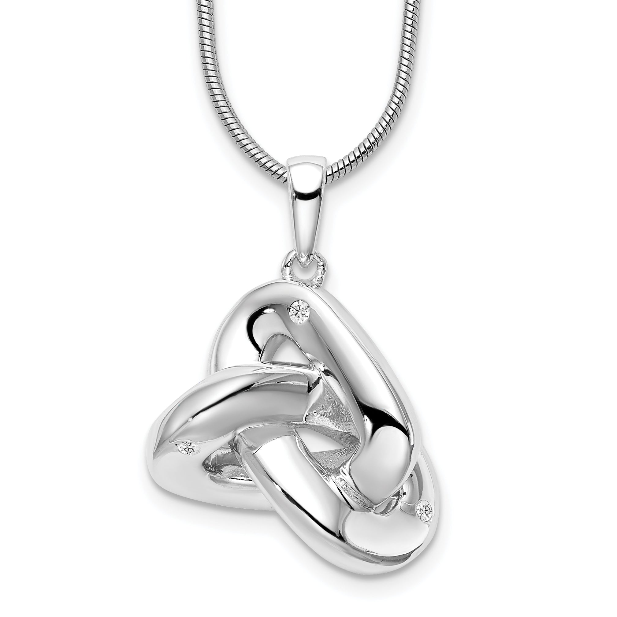 White Ice Sterling Silver Rhodium-Rhodium-Plated 18 Inch Diamond Love Knot Necklace with 2 Inch Extender