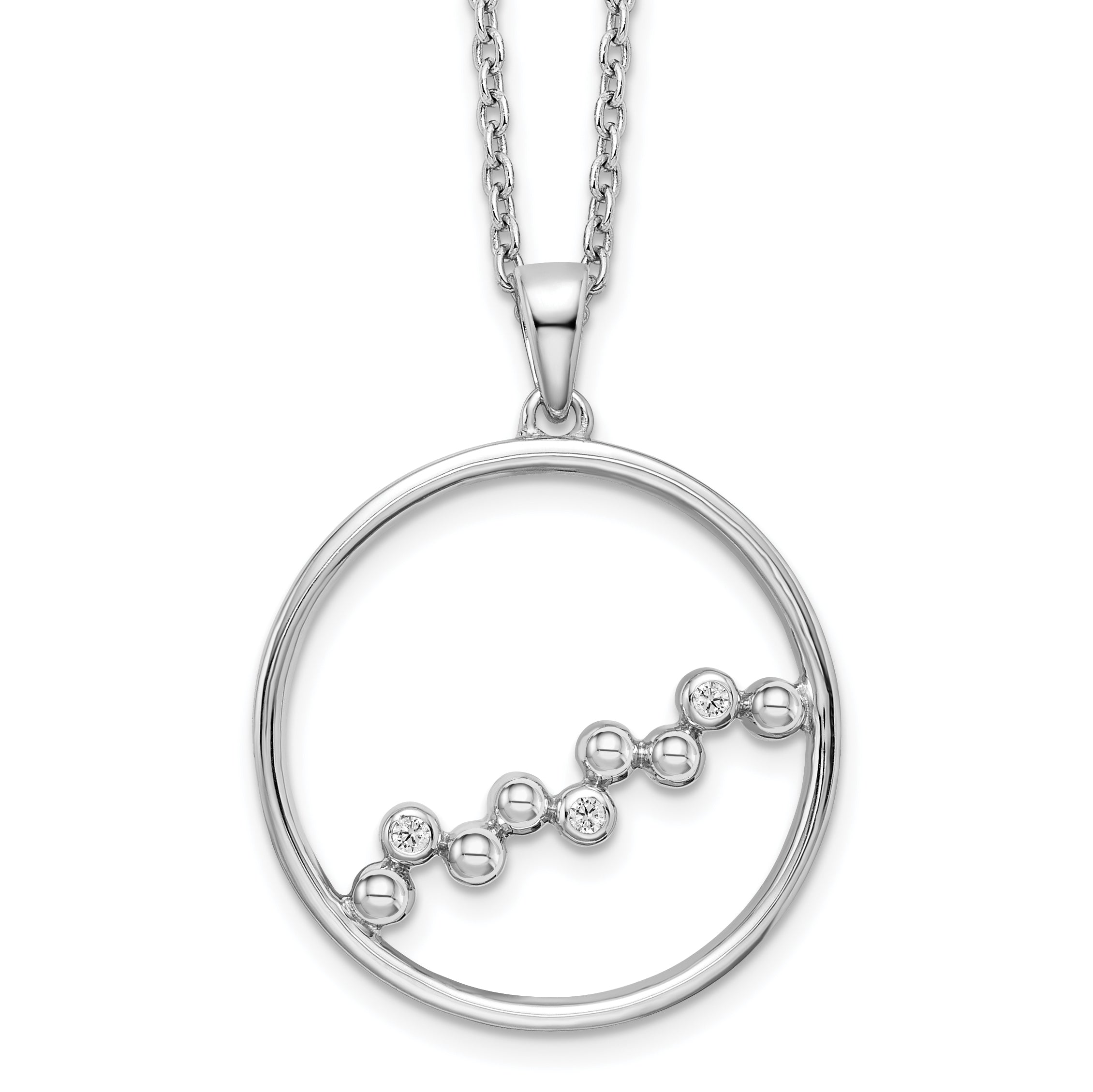 White Ice Sterling Silver Rhodium-Rhodium-Plated 18 Inch Diamond Open Circle Necklace with 2 Inch Extender