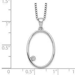 White Ice Sterling Silver Rhodium-plated 18 Inch Diamond Open Oval Necklace with 2 Inch Extender
