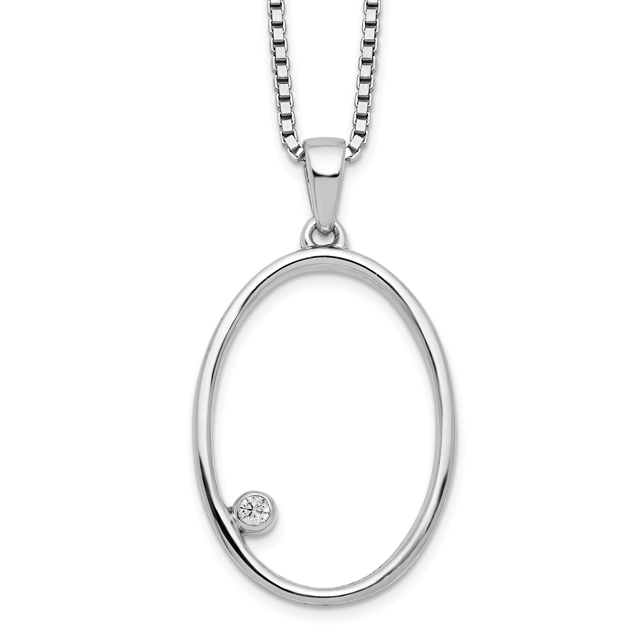 White Ice Sterling Silver Rhodium-plated 18 Inch Diamond Open Oval Necklace with 2 Inch Extender