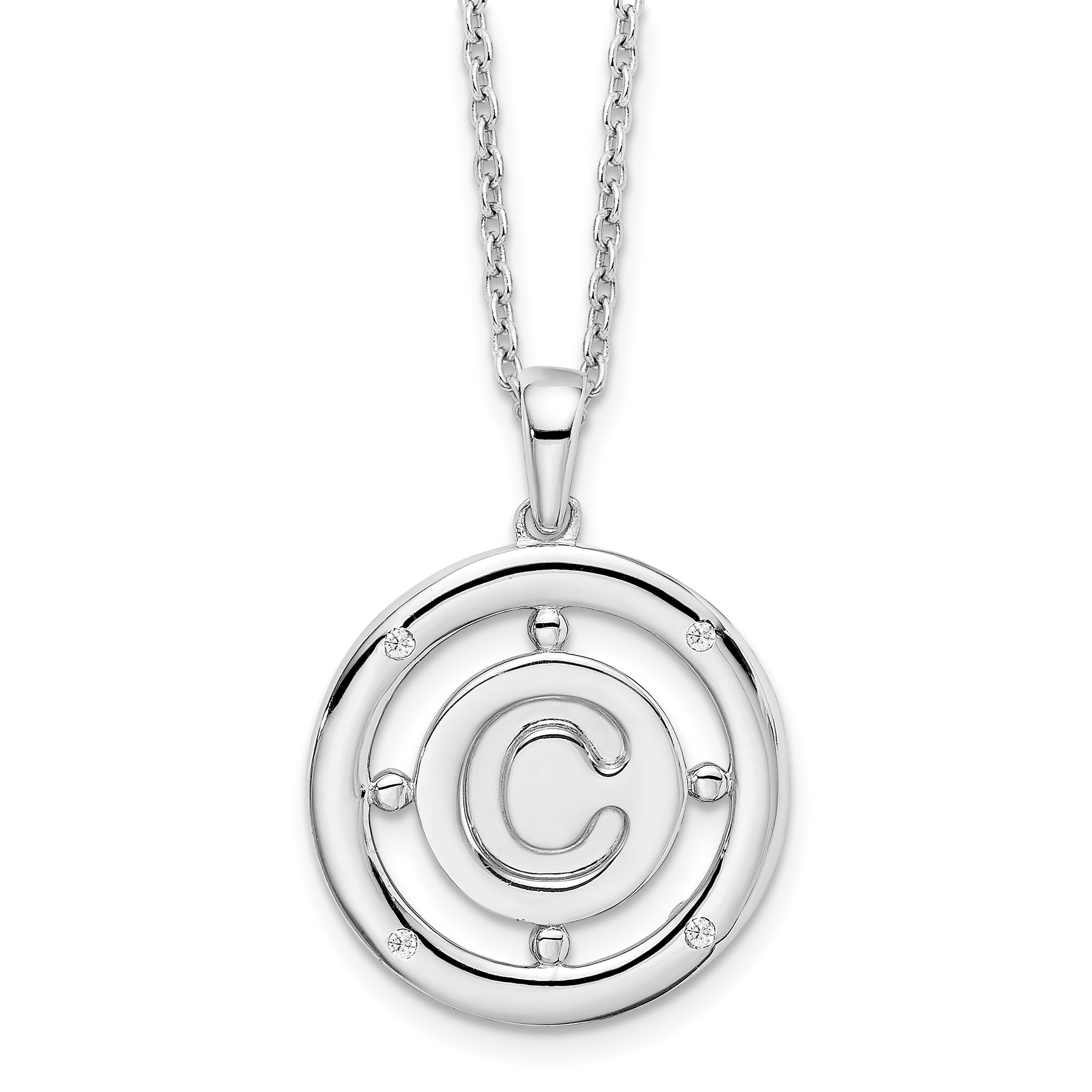 White Ice Sterling Silver Rhodium-Rhodium-Plated 18 Inch Diamond Letter C Initial Necklace with 2 Inch Extender