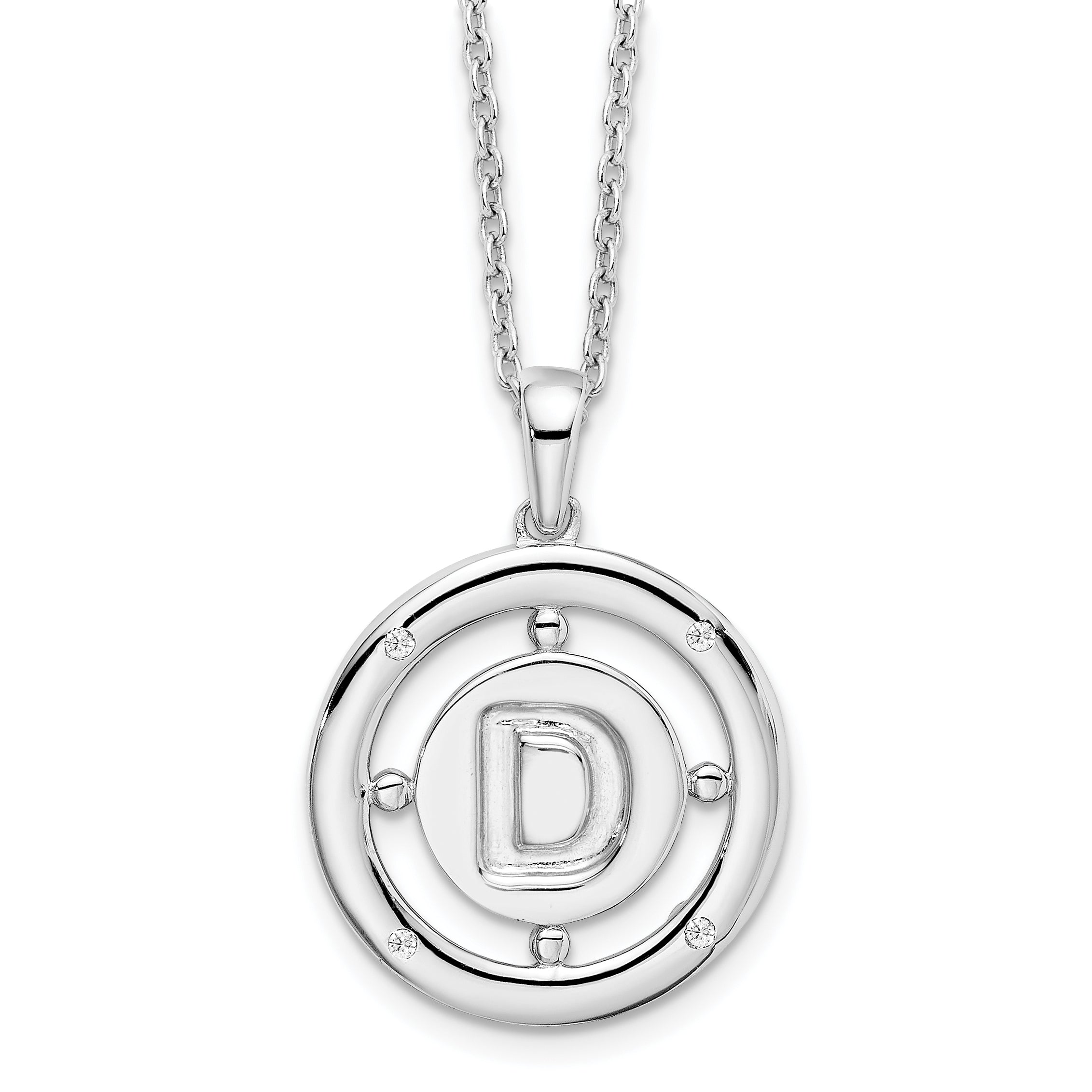 White Ice Sterling Silver Rhodium-Rhodium-Plated 18 Inch Diamond Letter D Initial Necklace with 2 Inch Extender