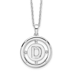 White Ice Sterling Silver Rhodium-Rhodium-Plated 18 Inch Diamond Letter D Initial Necklace with 2 Inch Extender