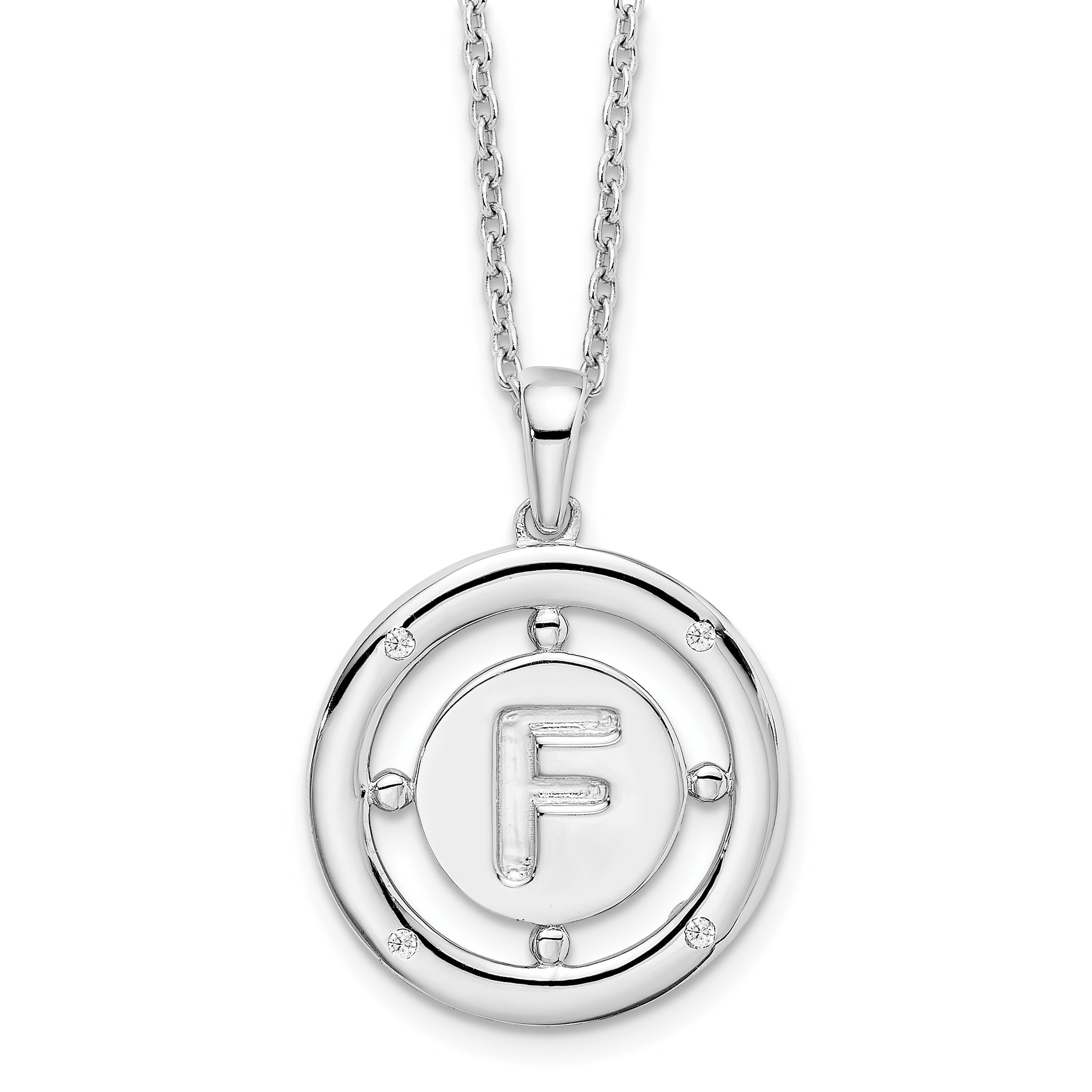 White Ice Sterling Silver Rhodium-Rhodium-Plated 18 Inch Diamond Letter F Initial Necklace with 2 Inch Extender