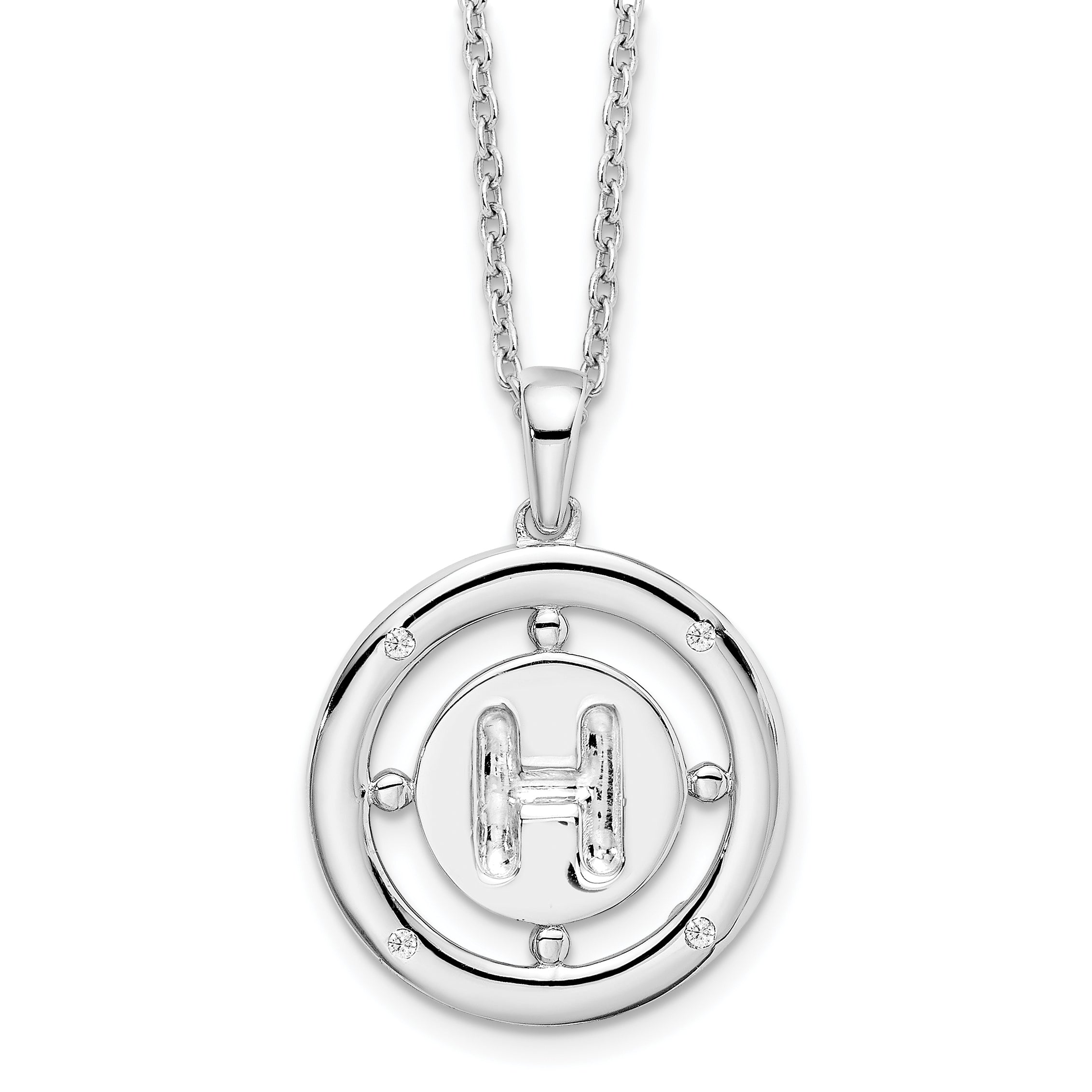 White Ice Sterling Silver Rhodium-Rhodium-Plated 18 Inch Diamond Letter H Initial Necklace with 2 Inch Extender