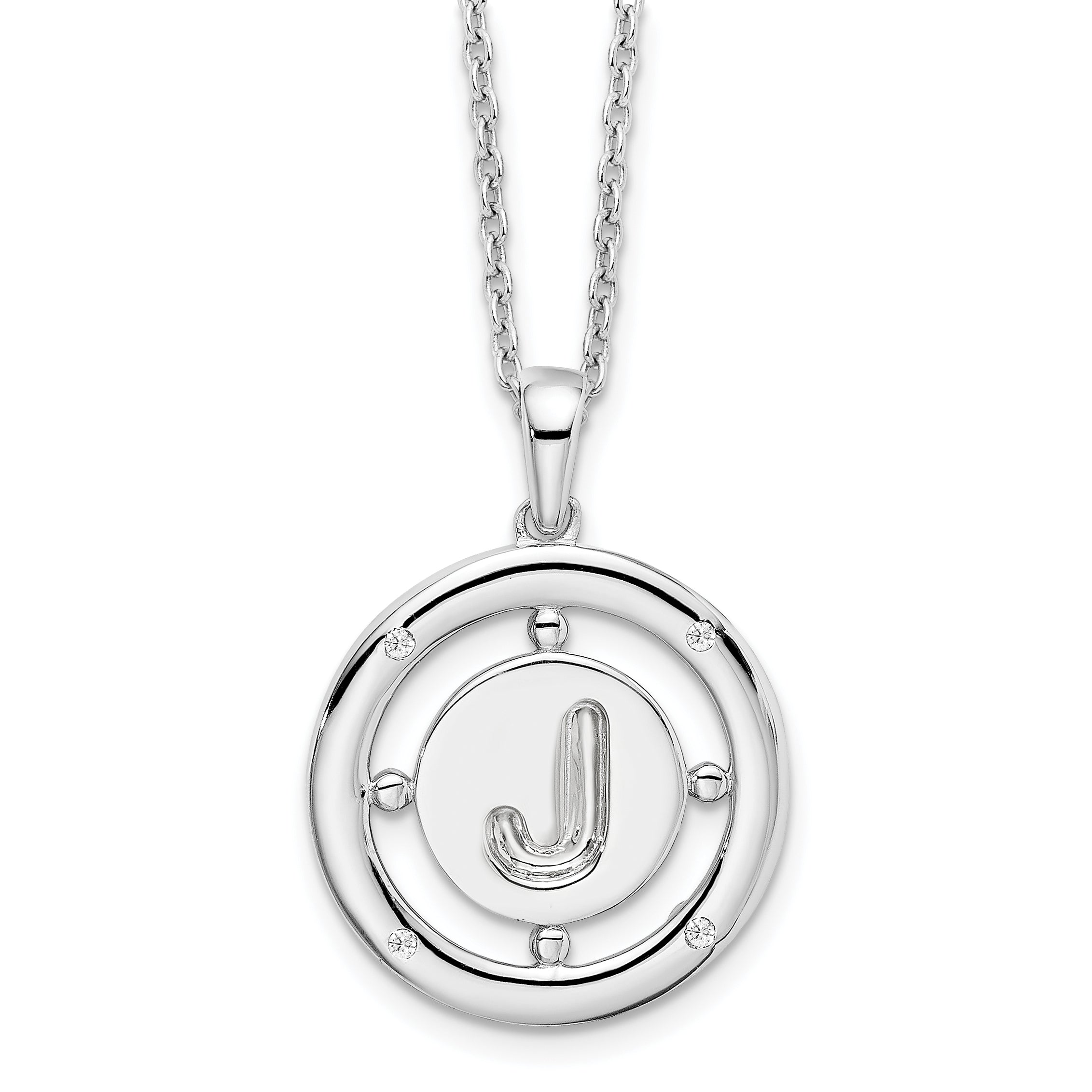 White Ice Sterling Silver Rhodium-Rhodium-Plated 18 Inch Diamond Letter J Initial Necklace with 2 Inch Extender