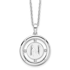 White Ice Sterling Silver Rhodium-Rhodium-Plated 18 Inch Diamond Letter N Initial Necklace with 2 Inch Extender