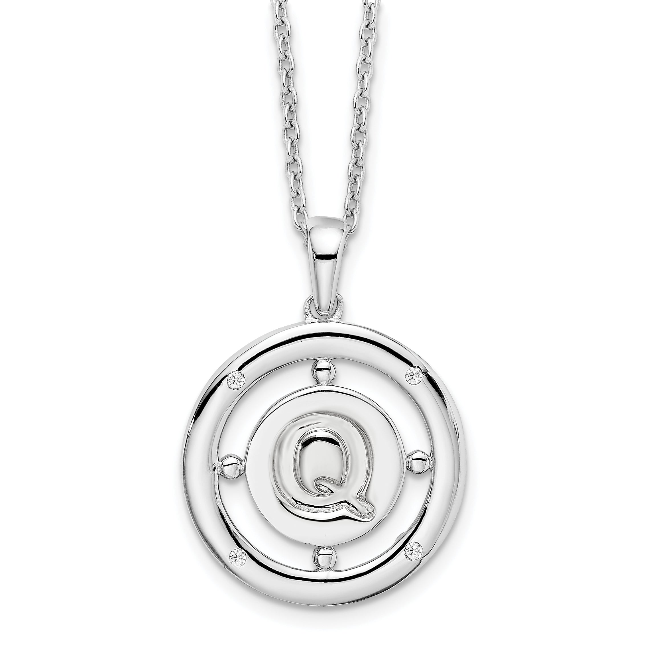 White Ice Sterling Silver Rhodium-Rhodium-Plated 18 Inch Diamond Letter Q Initial Necklace with 2 Inch Extender