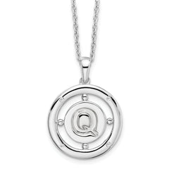 White Ice Sterling Silver Rhodium-Rhodium-Plated 18 Inch Diamond Letter Q Initial Necklace with 2 Inch Extender