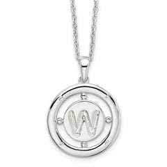White Ice Sterling Silver Rhodium-Rhodium-Plated 18 Inch Diamond Letter W Initial Necklace with 2 Inch Extender