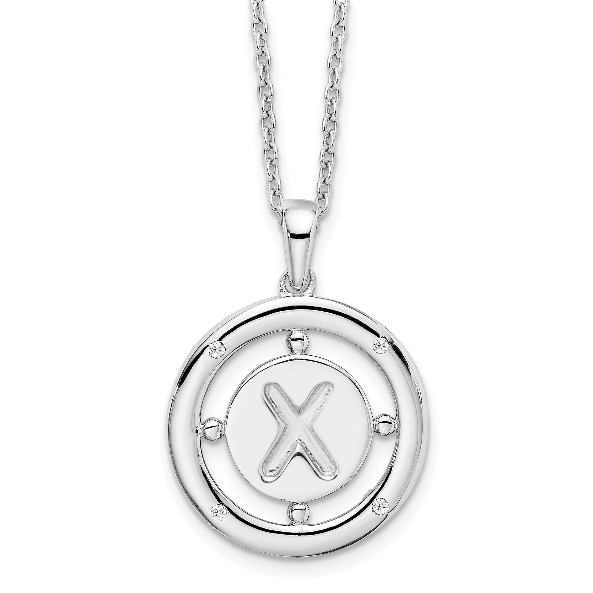White Ice Sterling Silver Rhodium-Rhodium-Plated 18 Inch Diamond Letter X Initial Necklace with 2 Inch Extender