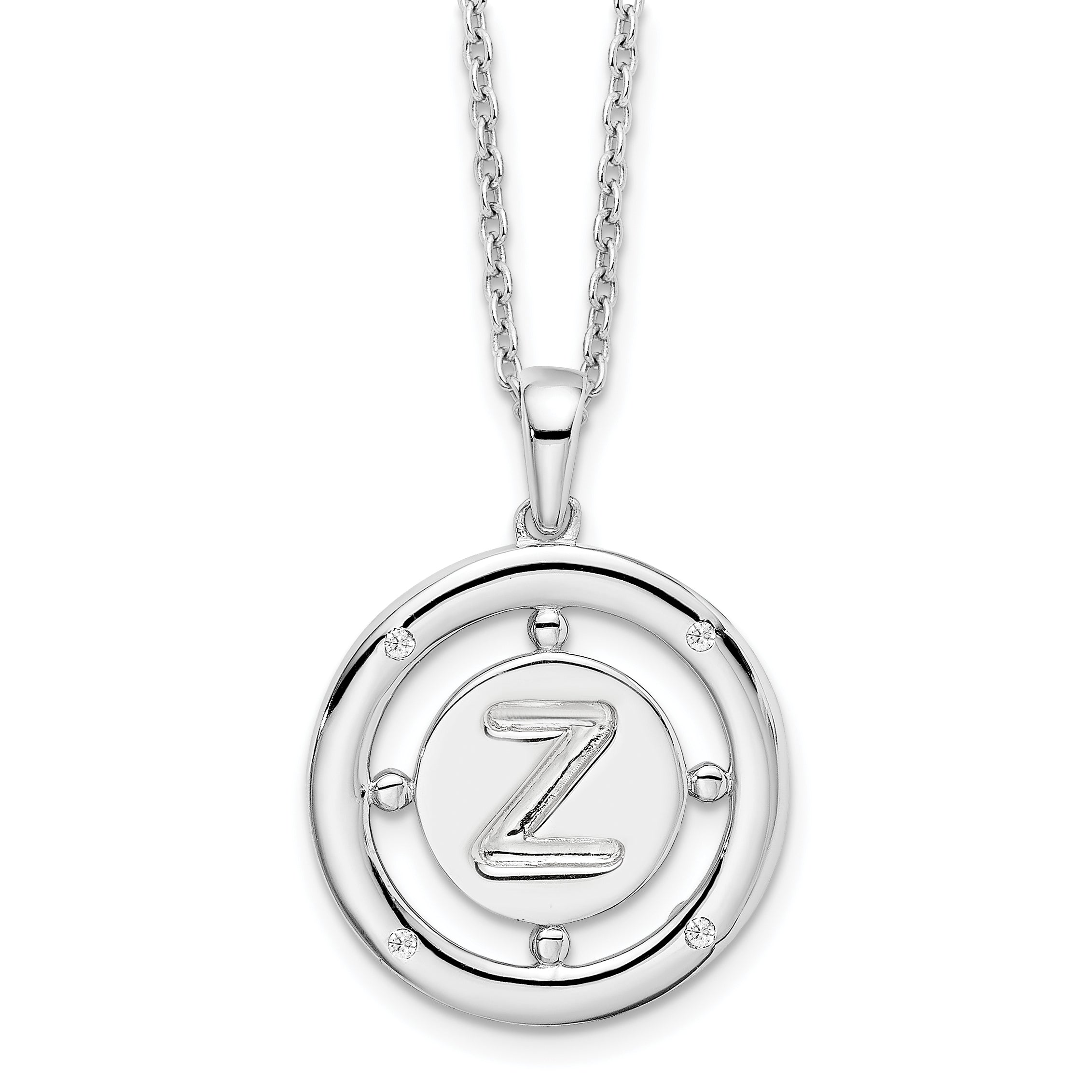 White Ice Sterling Silver Rhodium-Rhodium-Plated 18 Inch Diamond Letter Z Initial Necklace with 2 Inch Extender