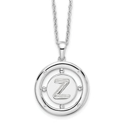 White Ice Sterling Silver Rhodium-Rhodium-Plated 18 Inch Diamond Letter Z Initial Necklace with 2 Inch Extender