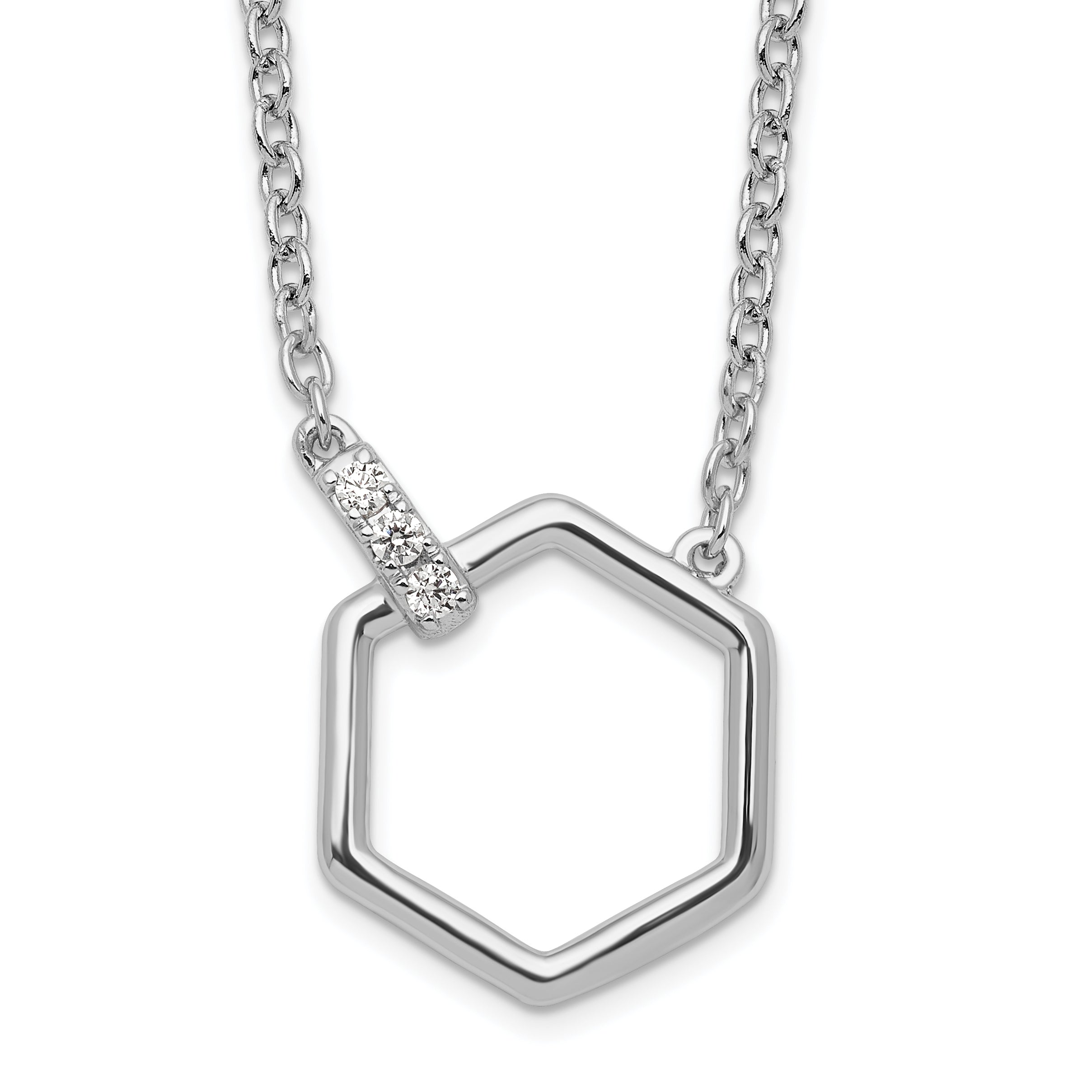 White Ice Sterling Silver Rhodium-Rhodium-Plated 18 Inch Diamond Hexagon Necklace