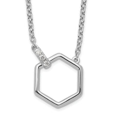White Ice Sterling Silver Rhodium-Rhodium-Plated 18 Inch Diamond Hexagon Necklace
