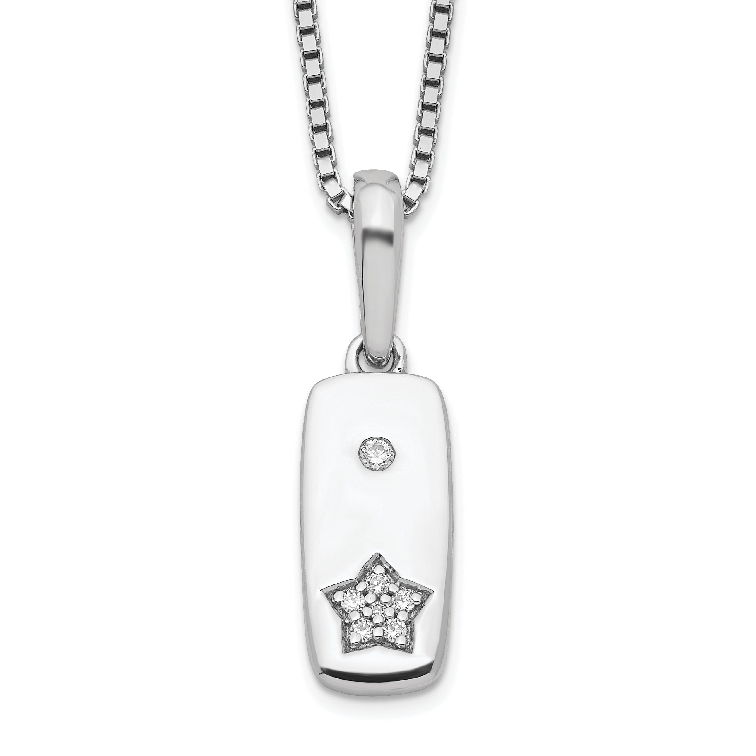 White Ice Sterling Silver Rhodium-Rhodium-Plated 18 Inch Diamond Star Tag Necklace with 2 Inch Extender