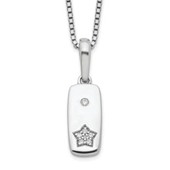 White Ice Sterling Silver Rhodium-Rhodium-Plated 18 Inch Diamond Star Tag Necklace with 2 Inch Extender