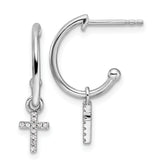 White Ice Sterling Silver Rhodium-plated Diamond Cross Dangle J-Hoop Post Earrings
