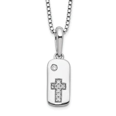 White Ice Sterling Silver Rhodium-Rhodium-Plated 18 Inch Diamond Cross Tag Necklace with 2 Inch Extender