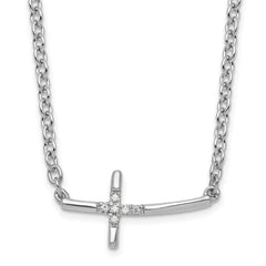 White Ice Sterling Silver Rhodium-Rhodium-Plated 18 Inch Diamond Sideways Cross Necklace