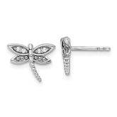 White Ice Sterling Silver Rhodium-plated Diamond Dragonfly Post Earrings