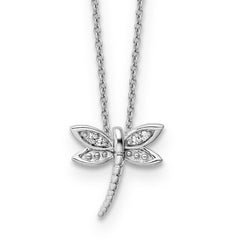 White Ice Sterling Silver Rhodium-Rhodium-Plated 18 Inch Diamond Dragonfly Necklace with 2 Inch Extender