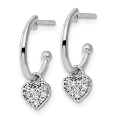 White Ice Sterling Silver Rhodium-plated Diamond Heart Dangle J-Hoop Post Earrings