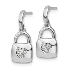 White Ice Sterling Silver Rhodium-plated Diamond Heart Lock Dangle Post Earrings