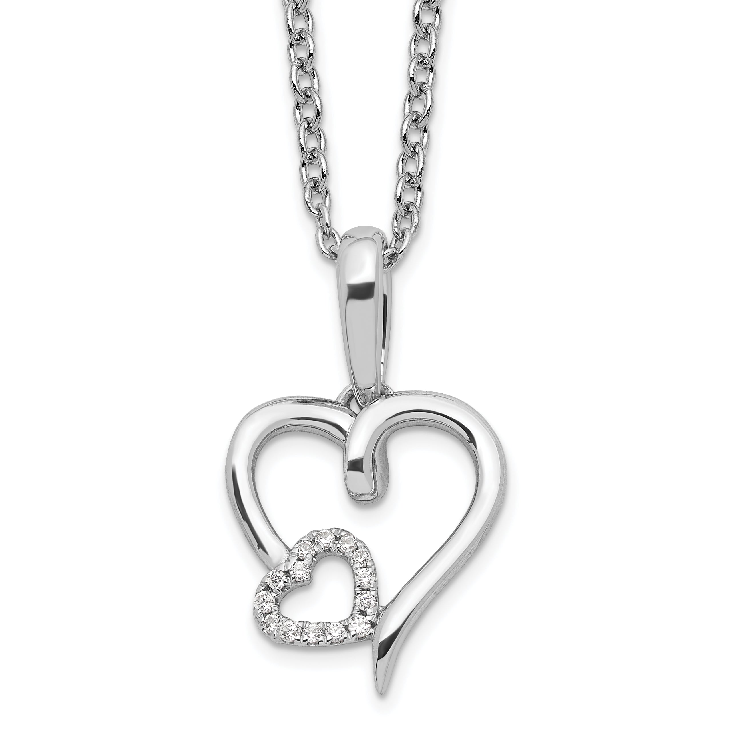 White Ice Sterling Silver Rhodium-Rhodium-Plated 18 Inch Diamond Hearts Necklace with 2 Inch Extender