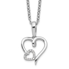 White Ice Sterling Silver Rhodium-Rhodium-Plated 18 Inch Diamond Hearts Necklace with 2 Inch Extender