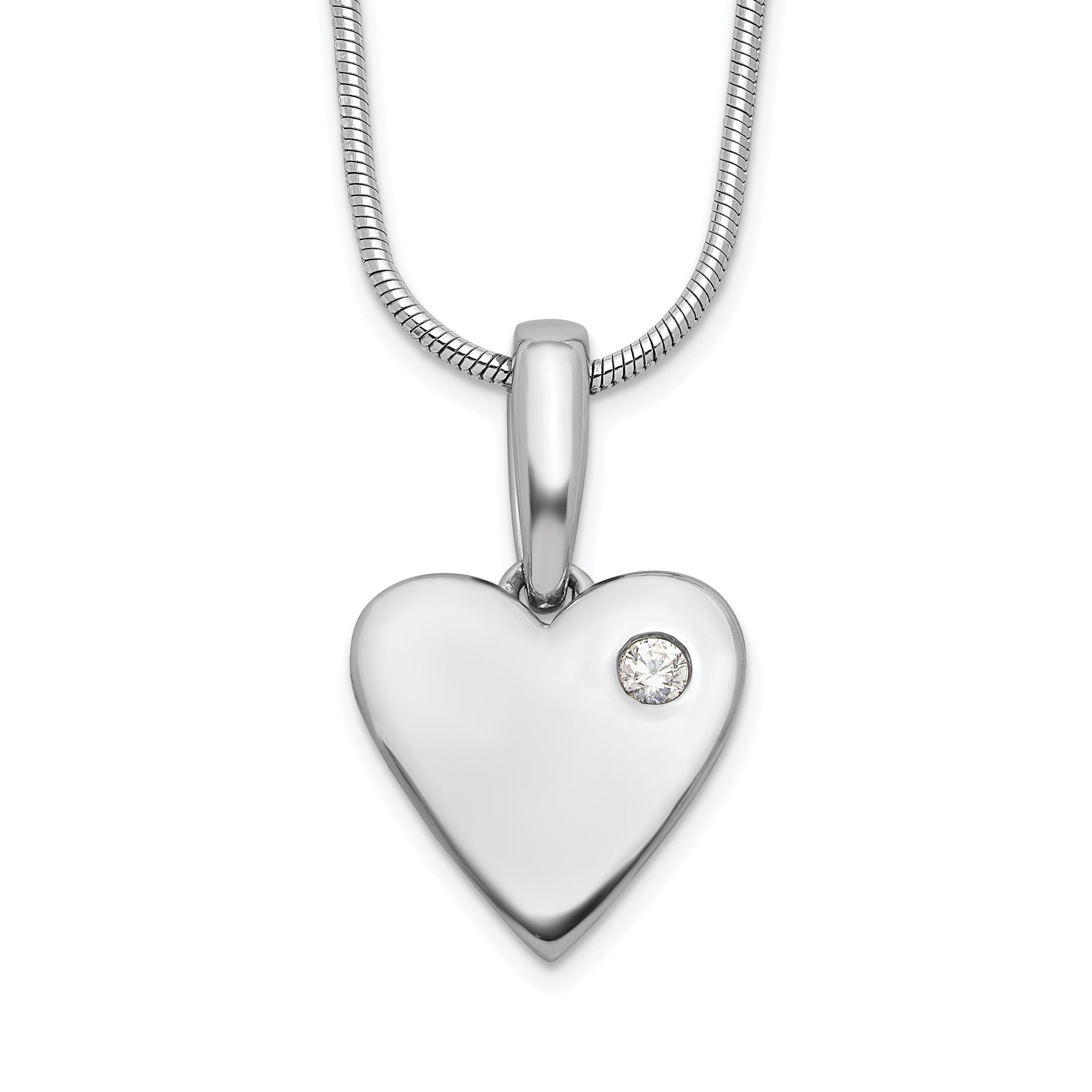 White Ice Sterling Silver Rhodium-Rhodium-Plated 18 Inch Diamond Heart Necklace with 2 Inch Extender
