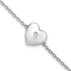 White Ice Sterling Silver Rhodium-Rhodium-Plated 7 Inch Diamond Heart with .5 Inch Extender