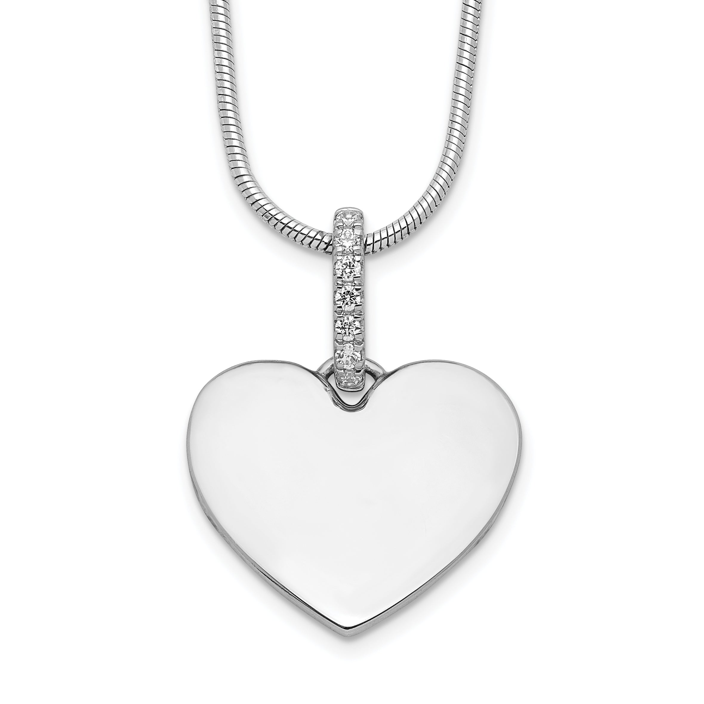 White Ice Sterling Silver Rhodium-Rhodium-Plated 18 Inch Diamond Heart Necklace with 2 Inch Extender