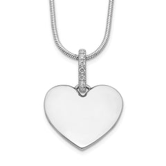 White Ice Sterling Silver Rhodium-Rhodium-Plated 18 Inch Diamond Heart Necklace with 2 Inch Extender