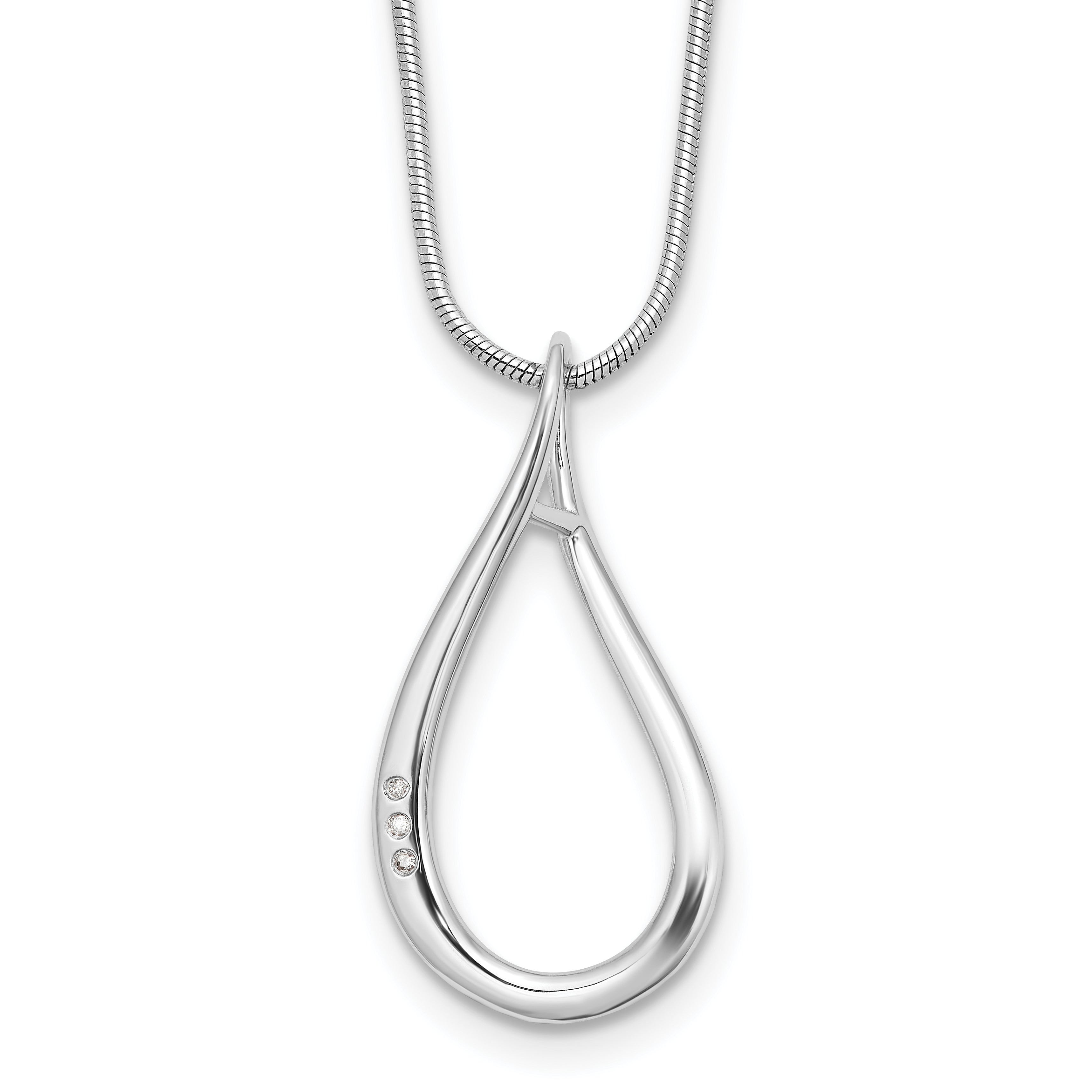 White Ice Sterling Silver Rhodium-Rhodium-Plated Diamond Teardrop 18 inch Necklace plus 2 inch Extender