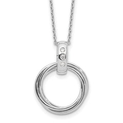 White Ice Sterling Silver Rhodium-Rhodium-Plated Diamond with Three Rings 18 inch Necklace plus 2 inch Extender