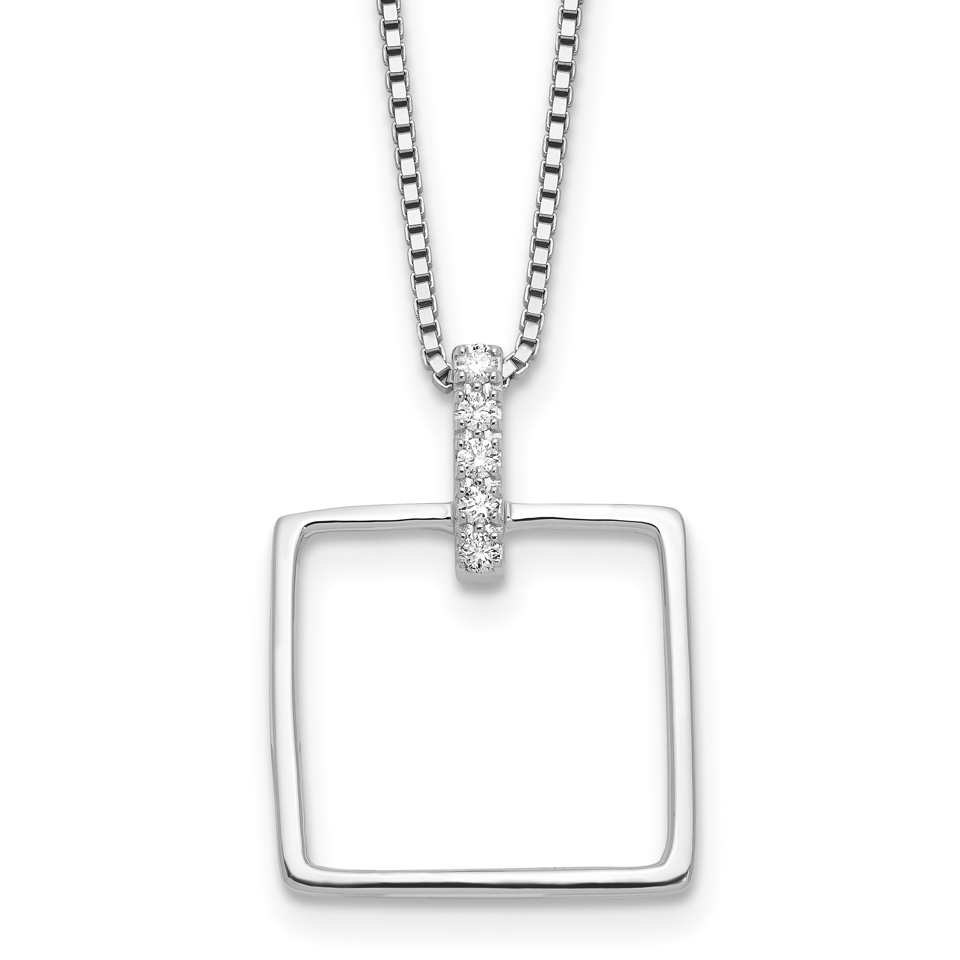 White Ice Sterling Silver Rhodium-Rhodium-Plated 18 inch Diamond Open Square Necklace plus 2 inch Extention