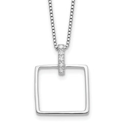 White Ice Sterling Silver Rhodium-Rhodium-Plated 18 inch Diamond Open Square Necklace plus 2 inch Extention