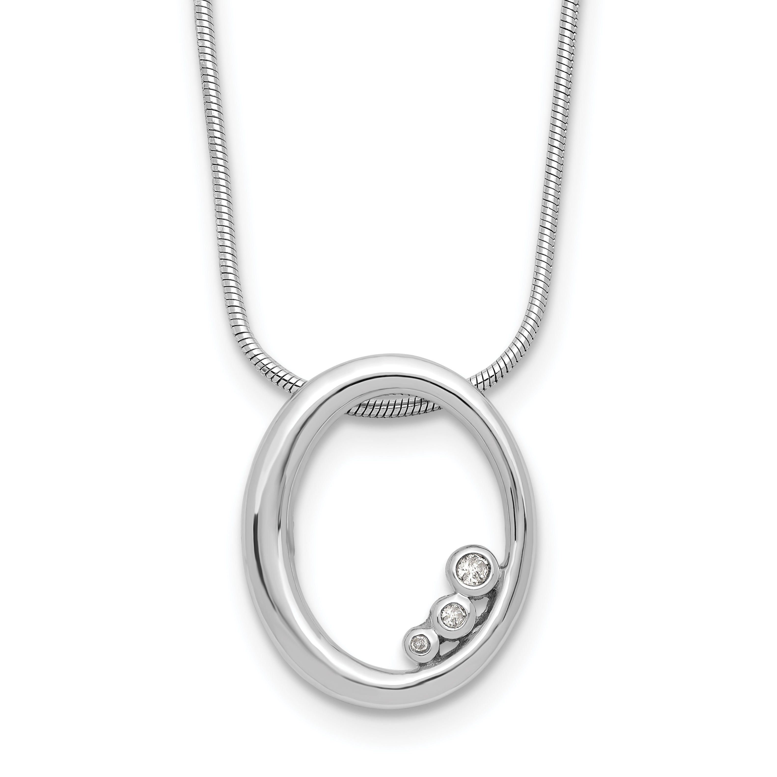 White Ice Sterling Silver Rhodium-Rhodium-Plated 18 inch Diamond Oval Necklace plus 2 inch Extender