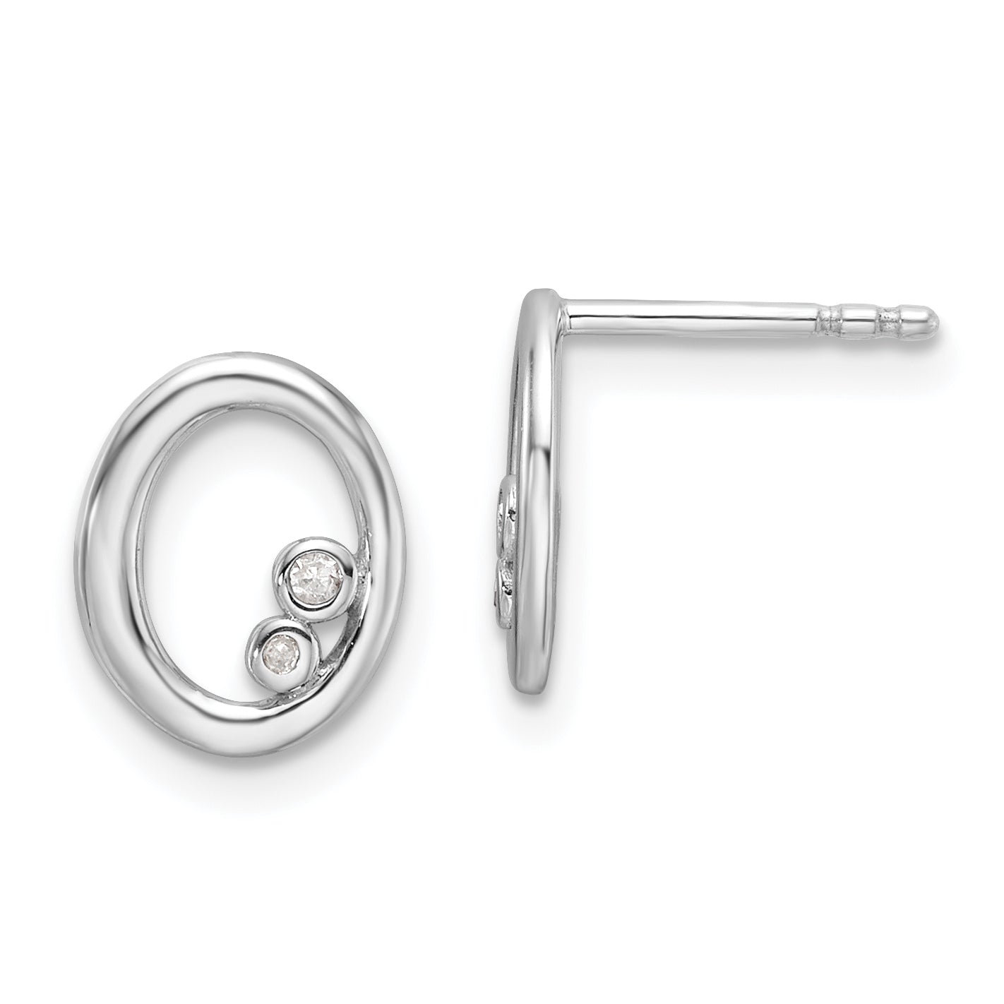 White Ice Sterling Silver Rhodium-plated Diamond Oval Post Earrings