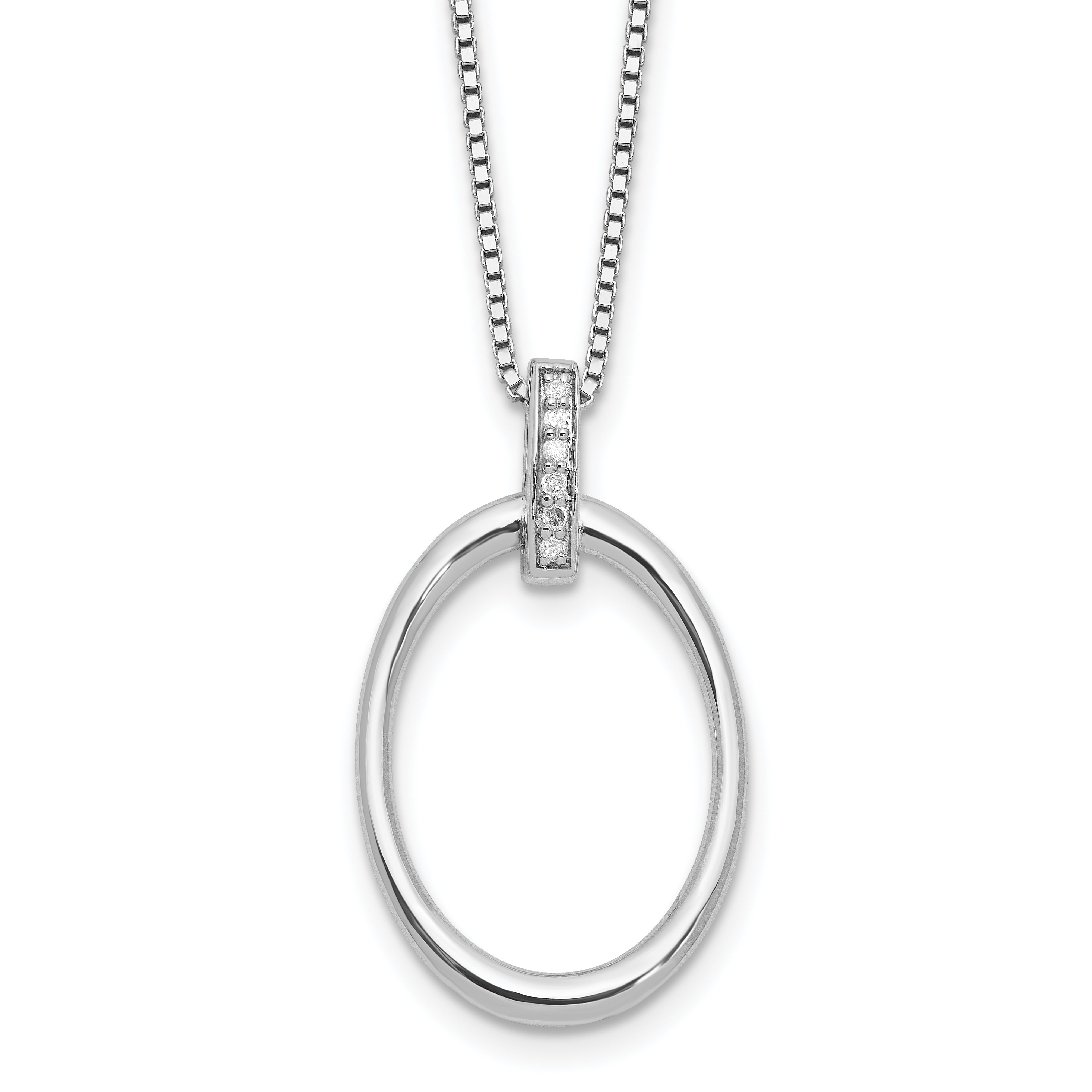 White Ice Sterling Silver Rhodium-Rhodium-Plated 18 inch Diamond Oval Necklace plus 2 in Extender