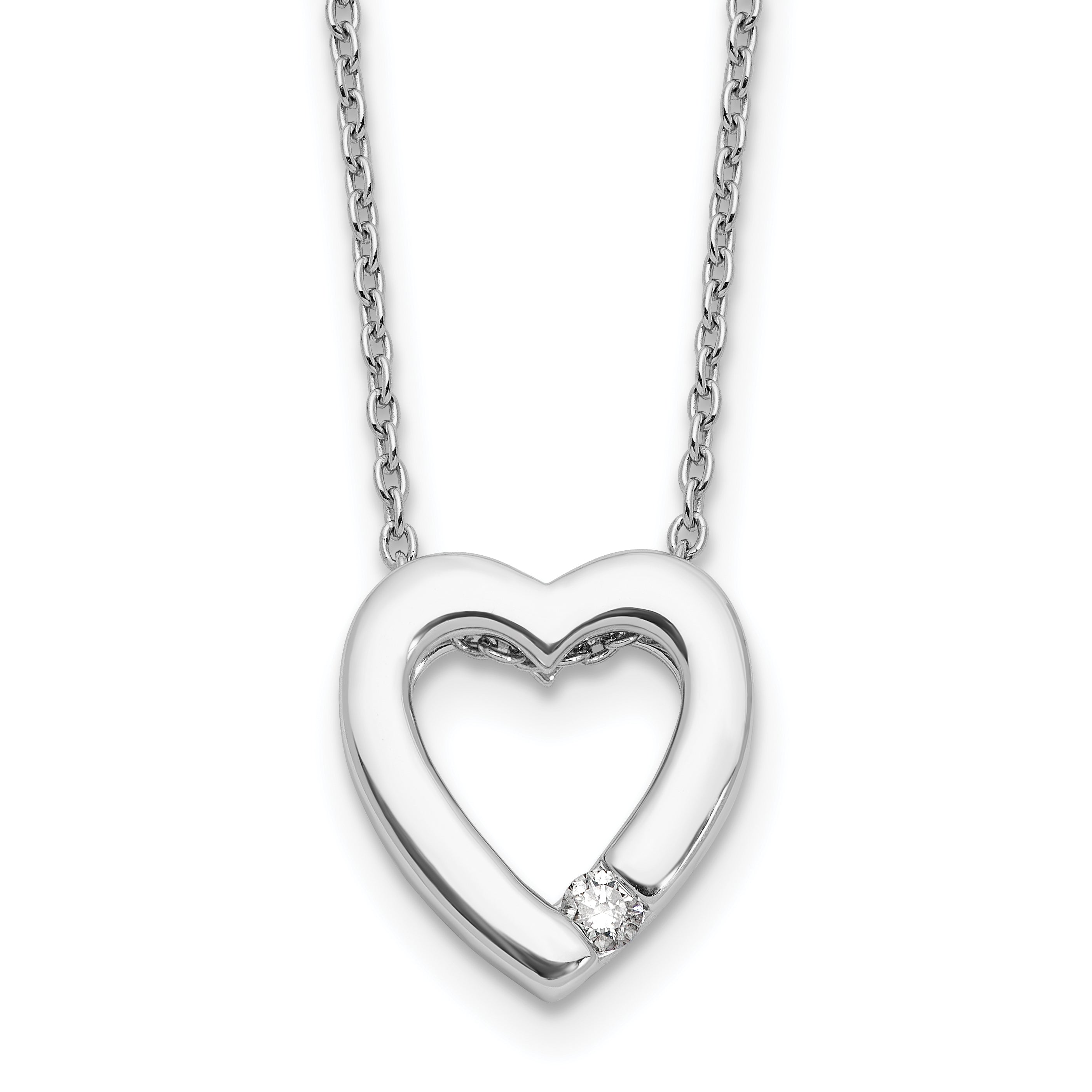 White Ice Sterling Silver Rhodium-Rhodium-Plated Diamond Open Heart 18 inch Necklace plus 2 inch Extender